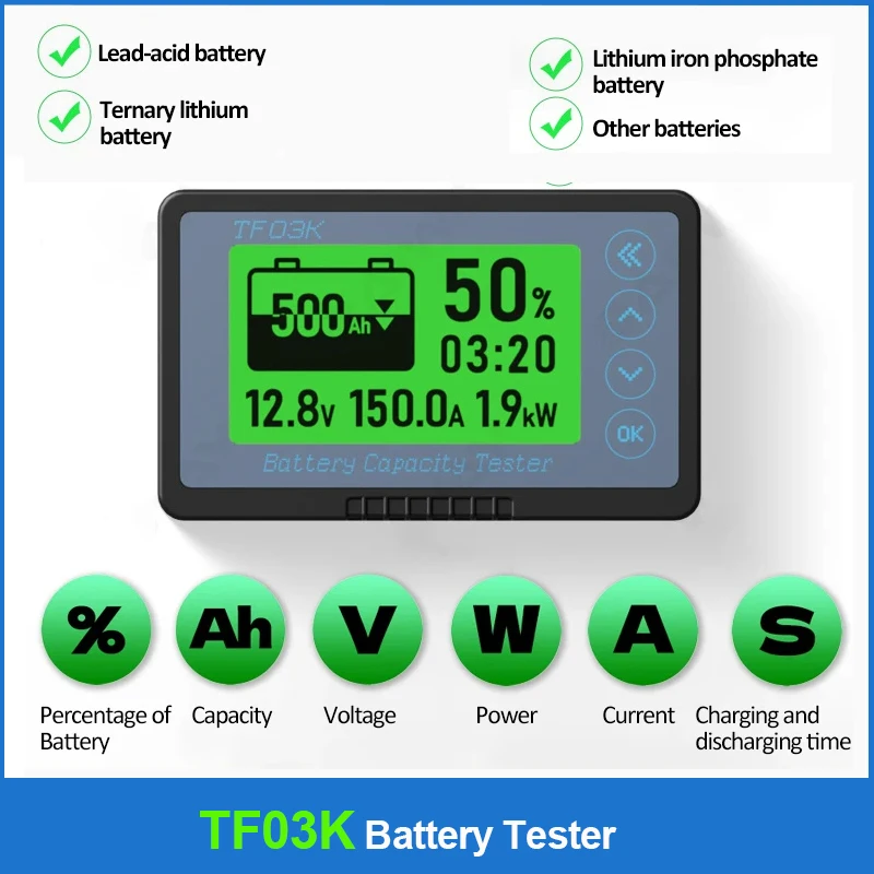 TF03K Precision Coulomb Counter Meter Battery Capacity Indicator Voltage Current Display Lithium for Lead Acid Battery Detector