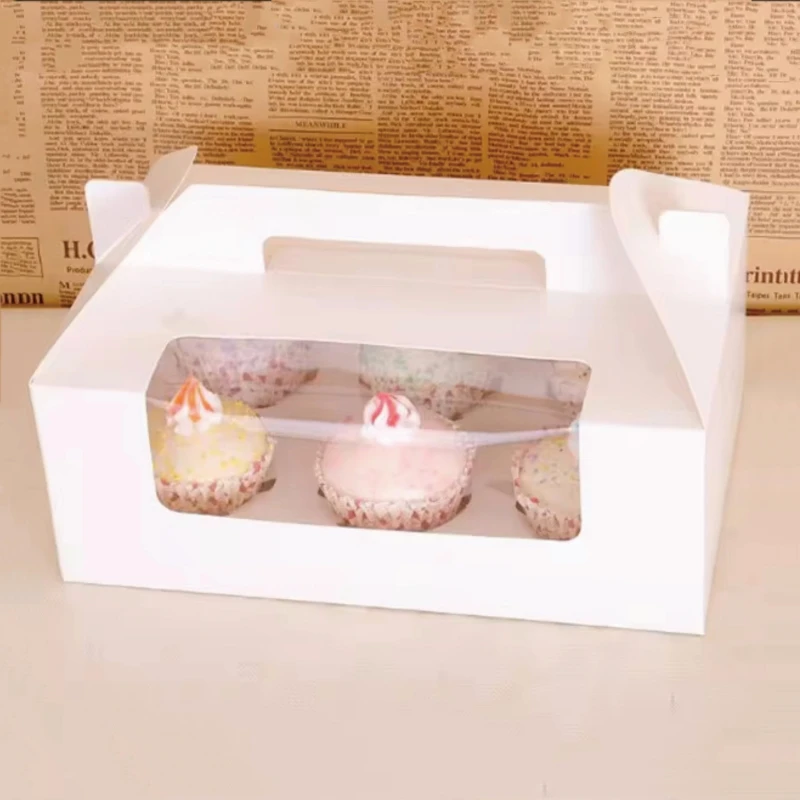 

Wholesale 50pcs/lot White 6 Cupcake Cake Box/ Bake Package With PVC Window Size 26*17*H14cm