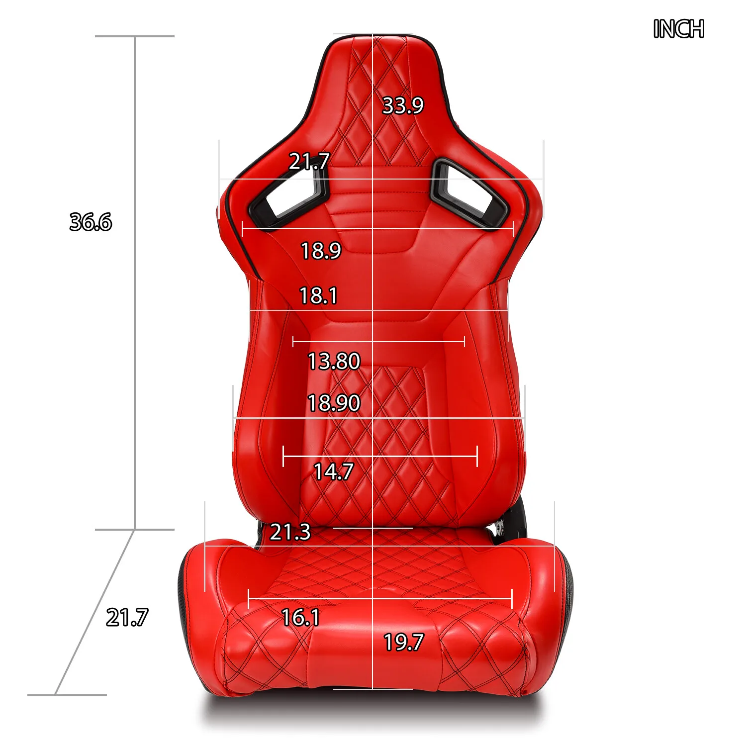 Red PVC Leather Rear Black Carbon Fiber Sport Racing Seats W/Slider Left/Right
