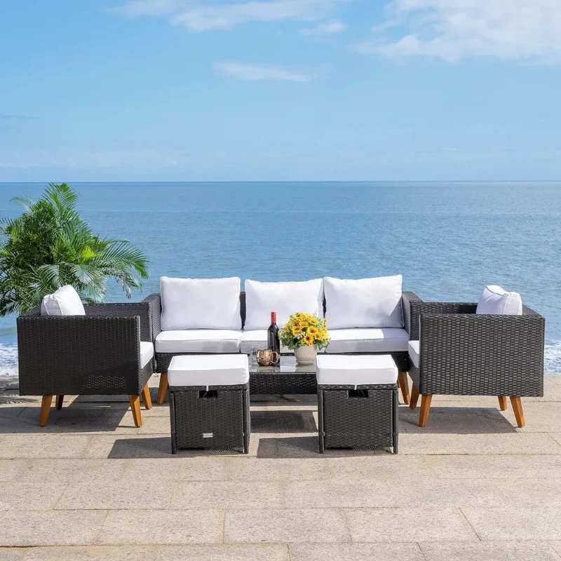 

Outdoor Collection Wicker Cushion 6-Piece Living Set PAT7715A-3BX, Black/White