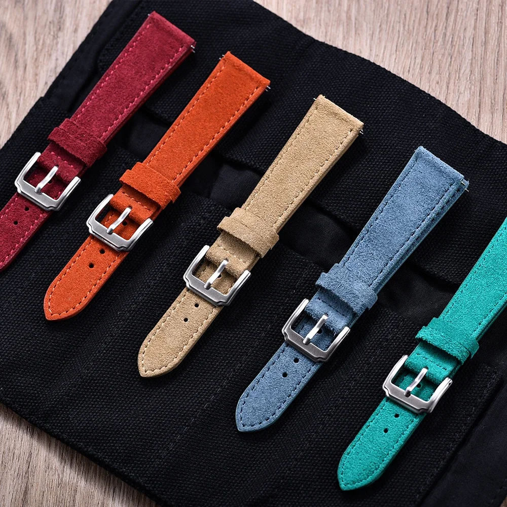 Tali Jam Tangan Kulit Suede Premium 18Mm 19Mm 20Mm 22Mm Tali Antik Rilis Cepat untuk Pria Wanita Tali Jam Tangan Lembut Nyaman
