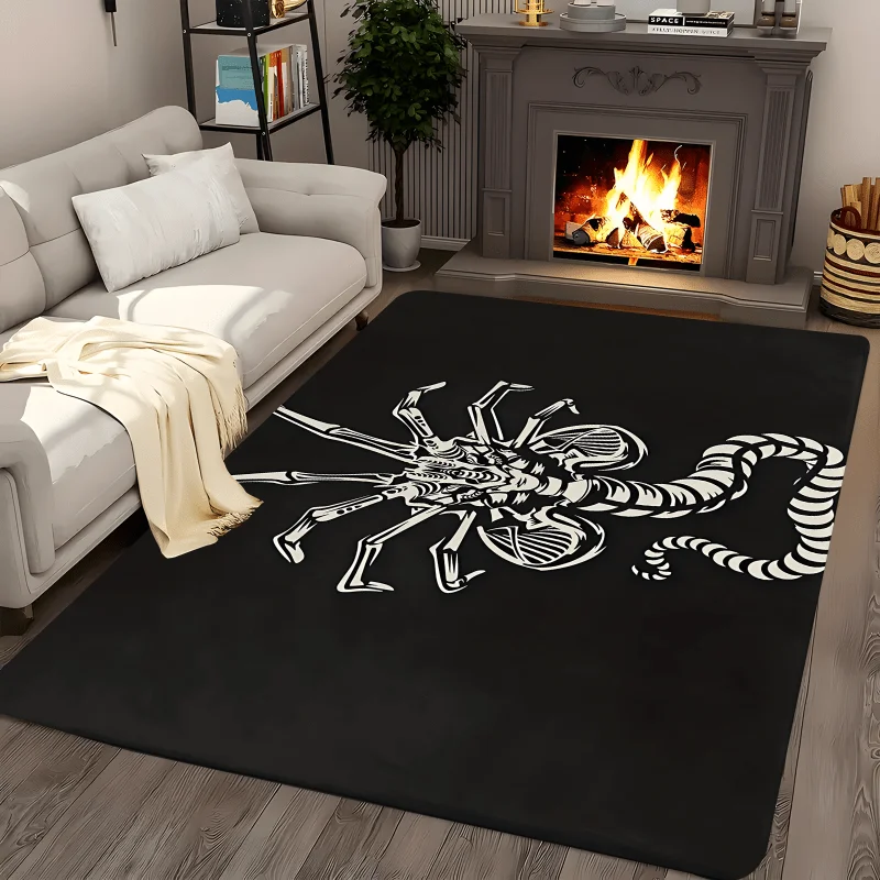 Skeleton Scorpion Flannel Rug Black White Skull Pattern Floor Mat Soft Non-slip Area Carpet for Living Room Bedroom Home Decor