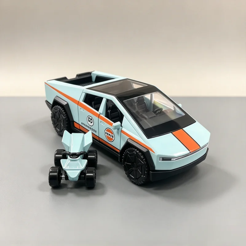 Alloy die-cast pickup truck model, pull-back car with opening doors, futuristic vehicle desktop decoration and collectible gift