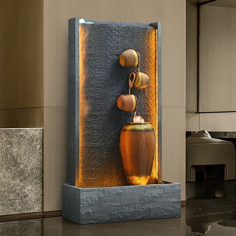 

09 flowing water screen ornament, rockery landscaping company, courtyard circulating water floor decorat