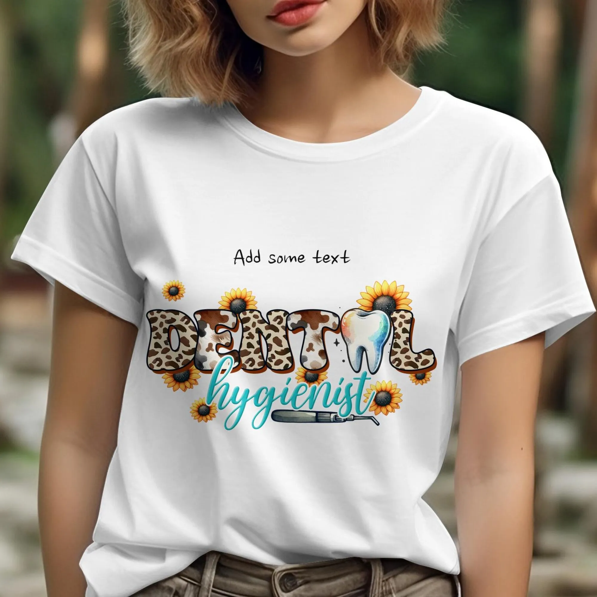 Dental Hygienist T Shirt Personalized Dentist Clinic Staff Sunflower Tooth Design Leopard Print Top Custom