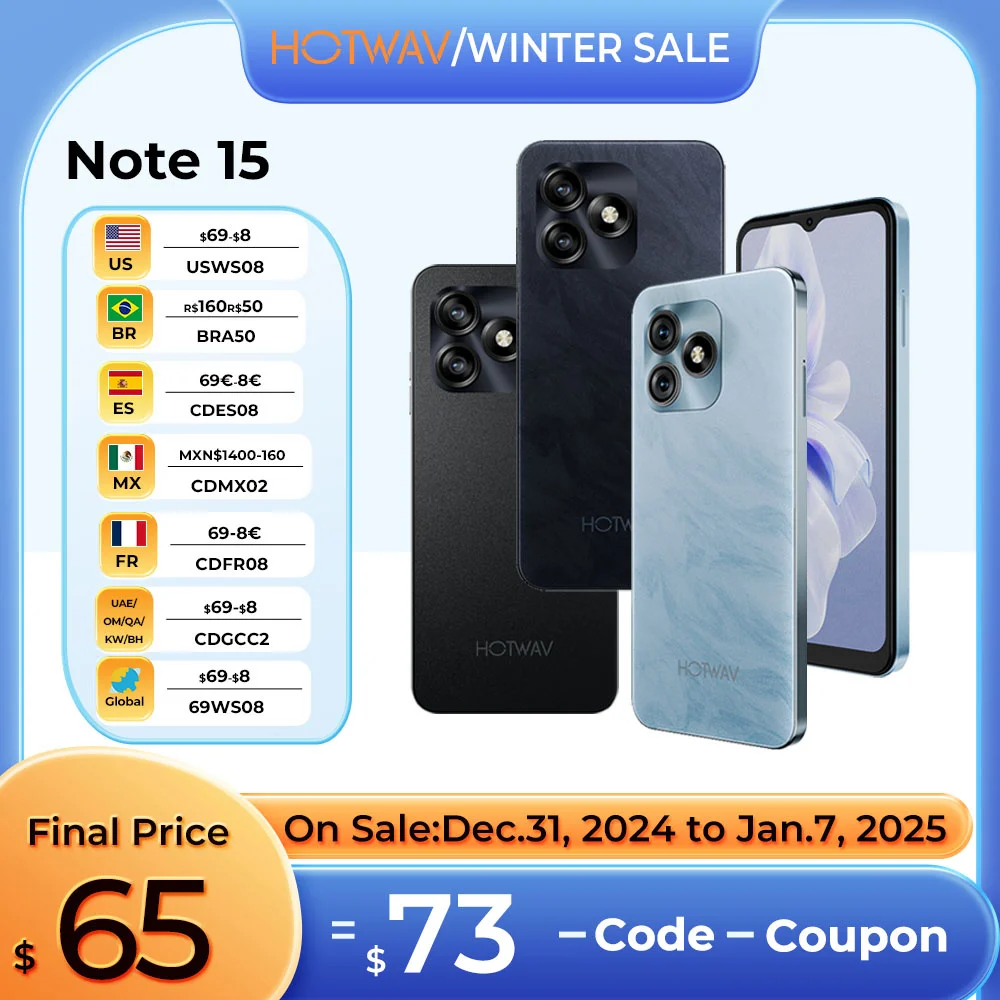 HOTWAV NOTE 15 Smartphone Android 14 5160mAh large Battery Cellphones 8GB+64GB 13MP+5MP 6.6