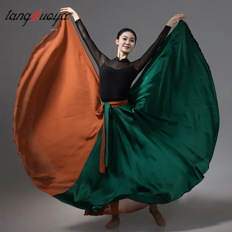 

Женская полудлинная юбка для бальных танцев, латинского танца живота, полная круглая юбка для выступлений, юбка для танцев, 720 градусов, тренировочная марля