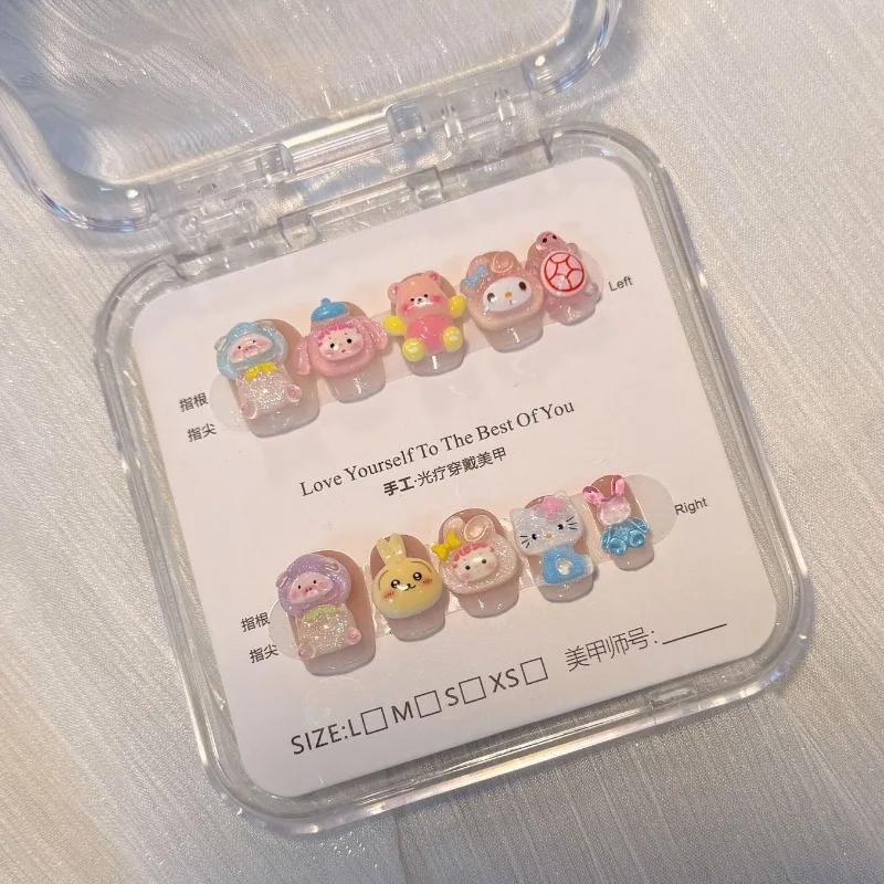 

Hello Kitty My Melody Anime Kawaii Sanrio Girls Wearing Nails Sticker Cute Cartoon Children Handmade Nail Patches Gifts