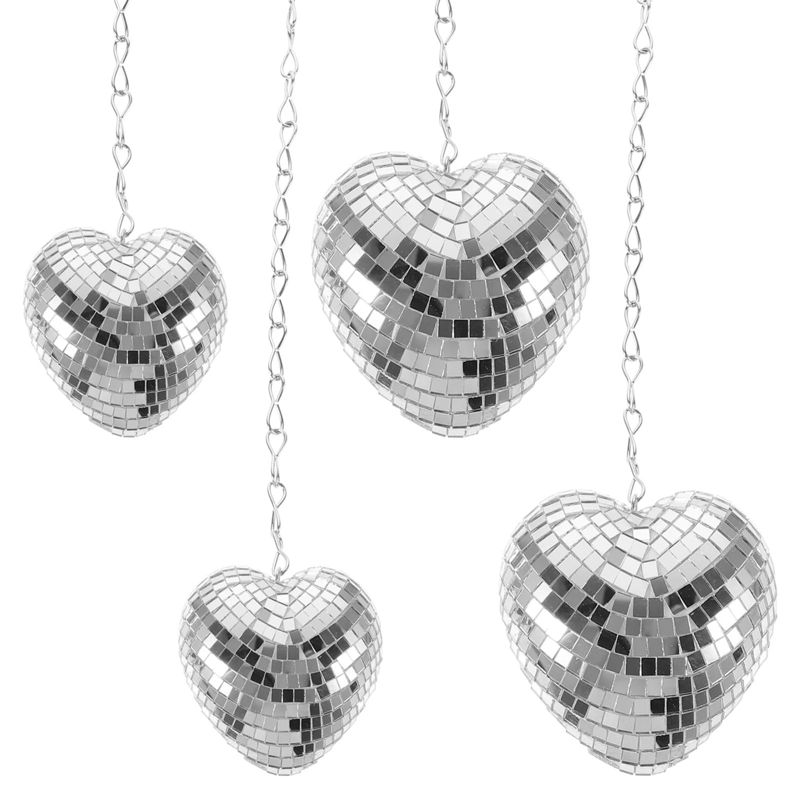 

4Pcs Heart Disco Ball Hanging Mirror Party Decoration Christmas Wedding Gathering Reflective Ornament Heart Disco Ball