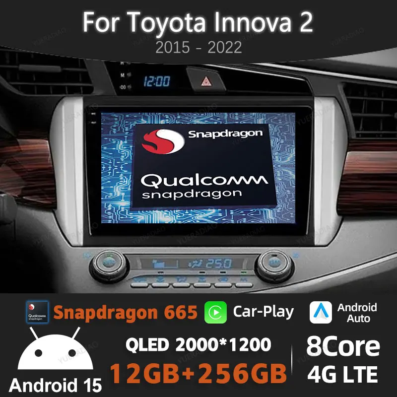 

Автомобильный радиоприемник Android 15 для Toyota Innova 2 2015-2022 Qualcomm Head Unit 2DIN 4G WIFI GPS NAVI Мультимедийный стерео видеоплеер BT