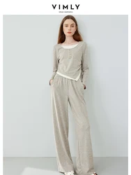 Vimly-Ensemble deux pièces décontracté pour femme, haut froncé sur le côté, pantalon long, tenue d'intérieur, vêtements pour abonnés, printemps 2024, M5668