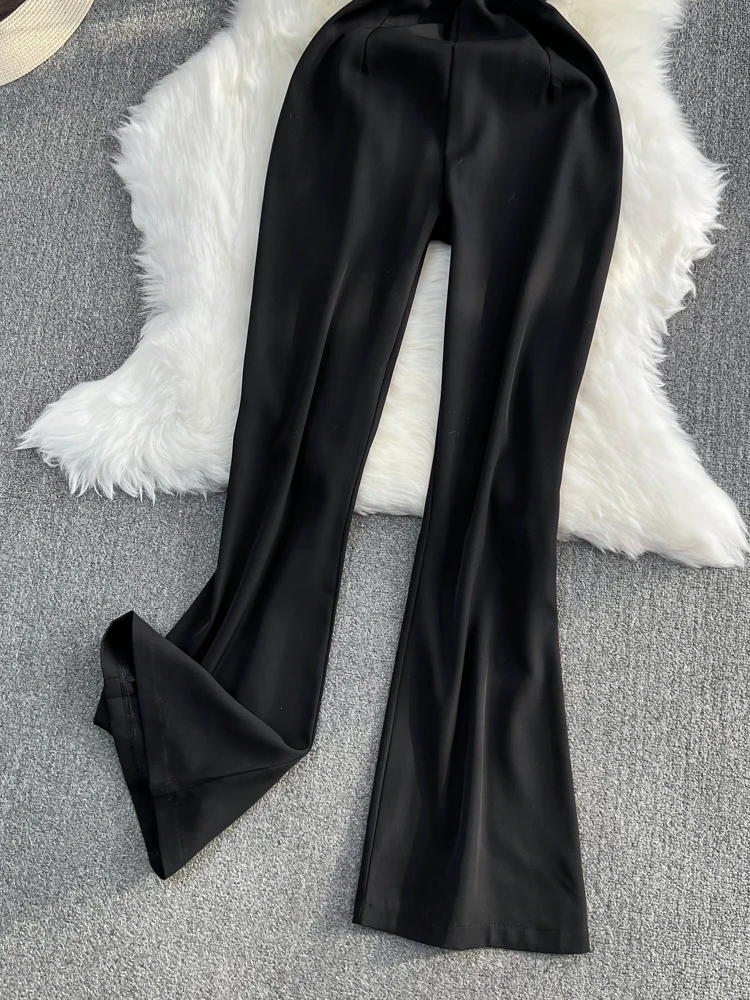 Women Elegant Black Playsuits Summer Sexy V-neck High Waisted Jumpsuit Female Loose Flared Wide Leg Long Pants Romper