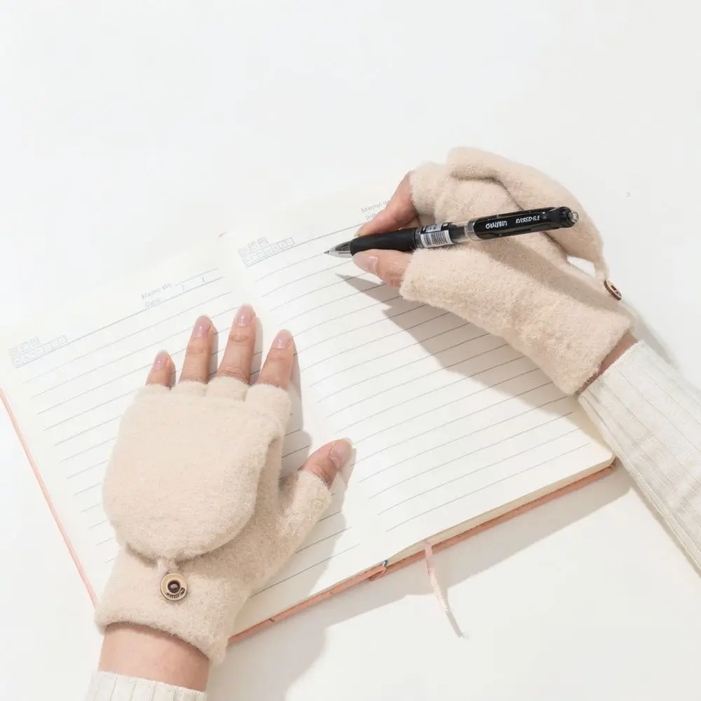 Convertible Half Finger Gloves Winter Warm Faux Mink Velvet Mitten Flip Top Design Unisex Thermal Knitted Hand Protection Gear