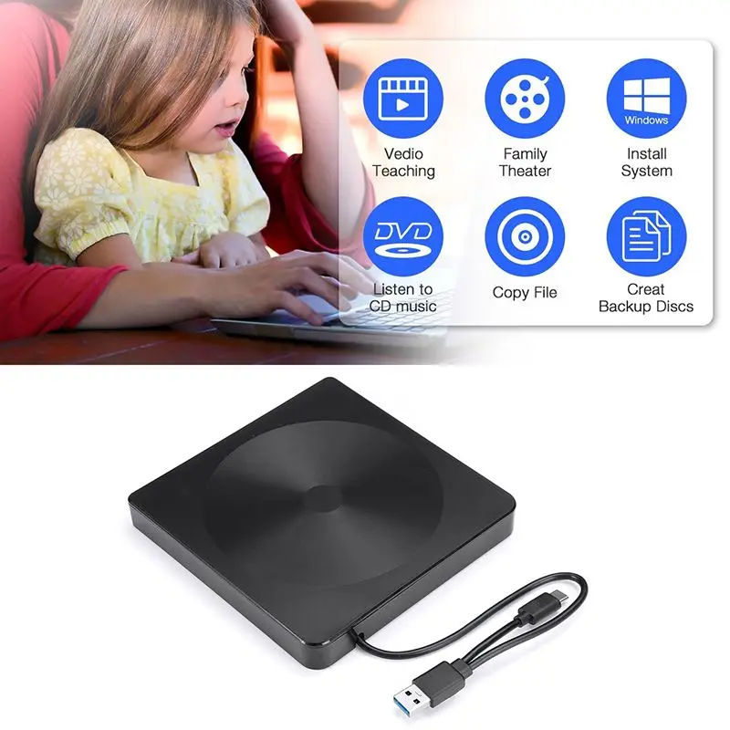 USB3.0 Ultra-thin Type-C External DVD RW CD Writer Drive Burner Reader Player Optical Drives For Laptop PC DVD Burner DVD Player