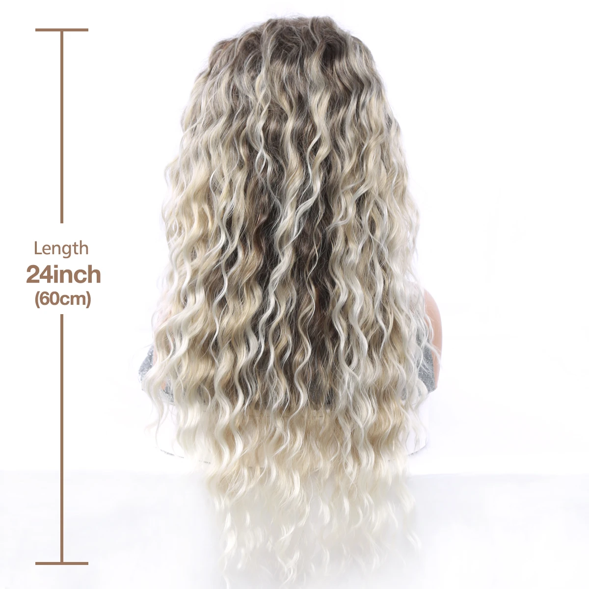 24inch Ash Blonde Wig Synthetic Long Curly Wig Wave Wigs for Costume Carnival Cosplay women Fluffy Heat Resistant Hairstyle