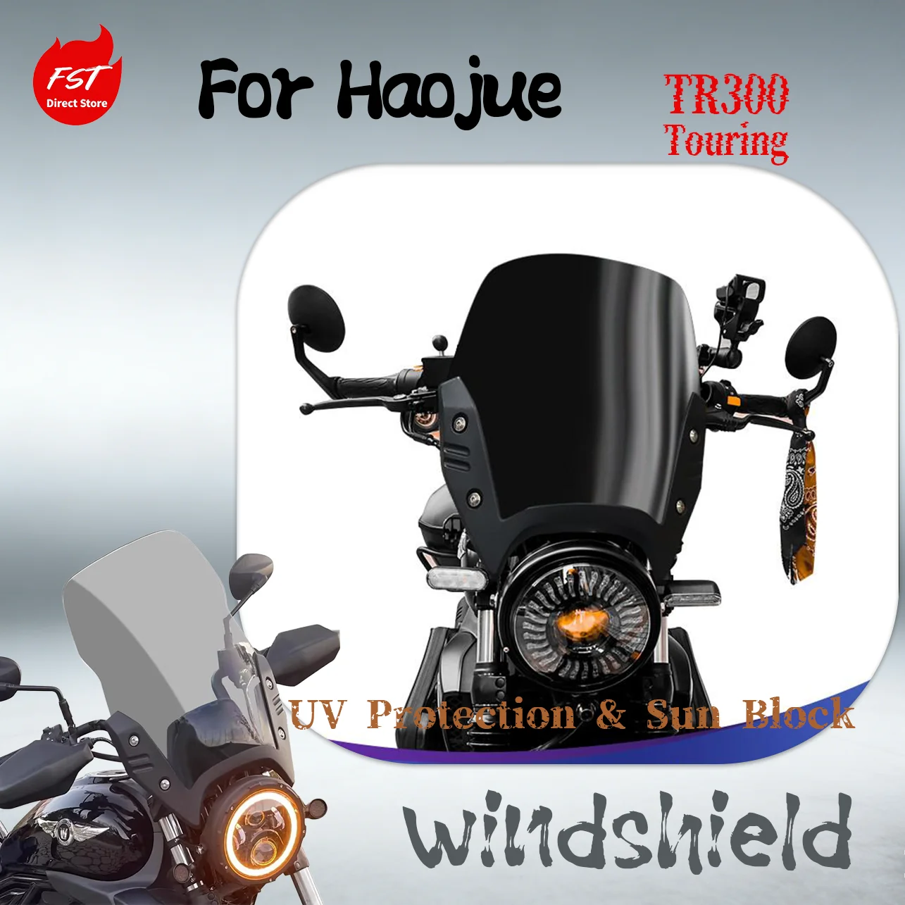 Premium Windshield for Haojue TR300 Touring Version, Windproof for Long Distance Riding