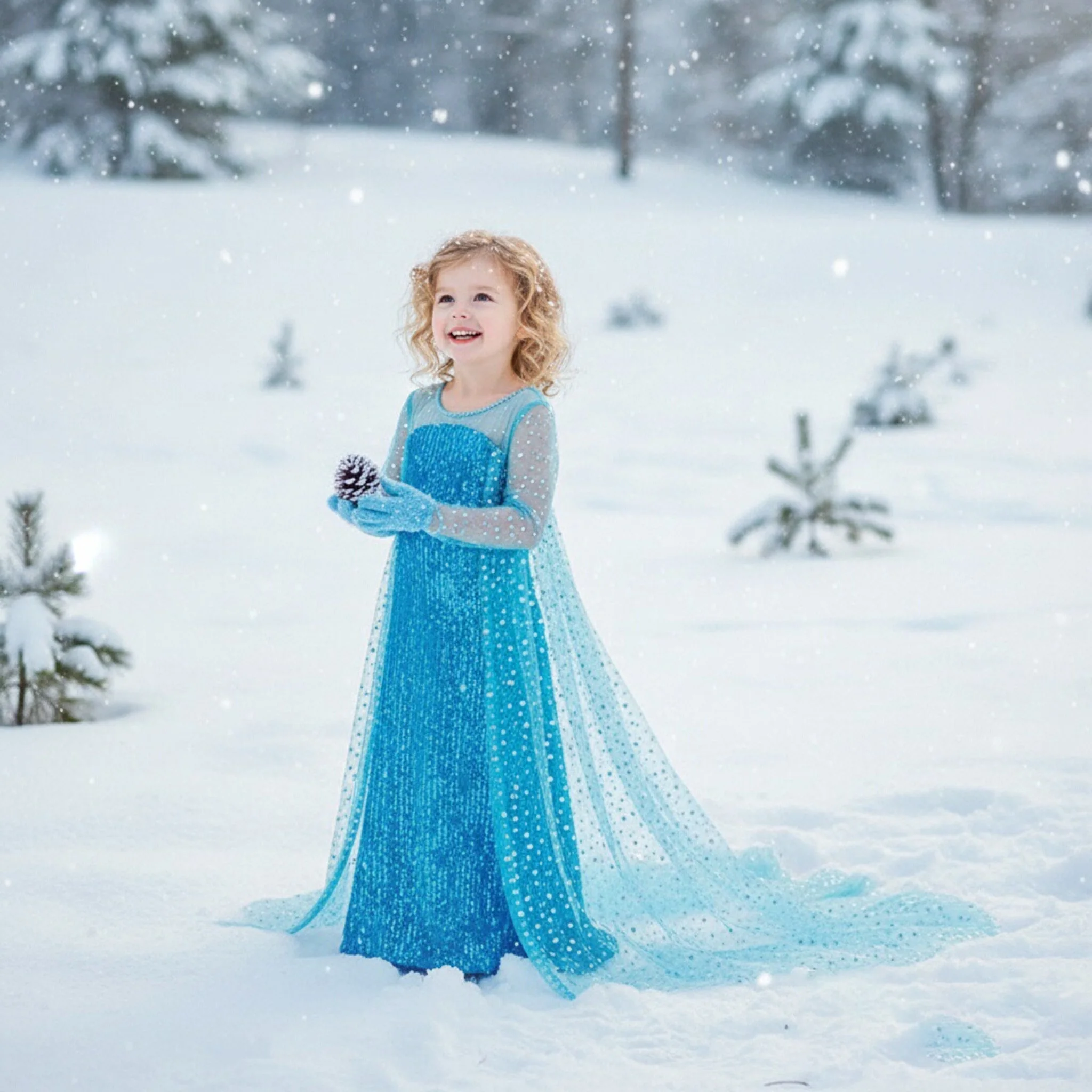 

Disney Elsa Birthday Party Cosplay Halloween Full Long Sleeve Sequin Dress For Girls Accessories Performance Holiday Clothes