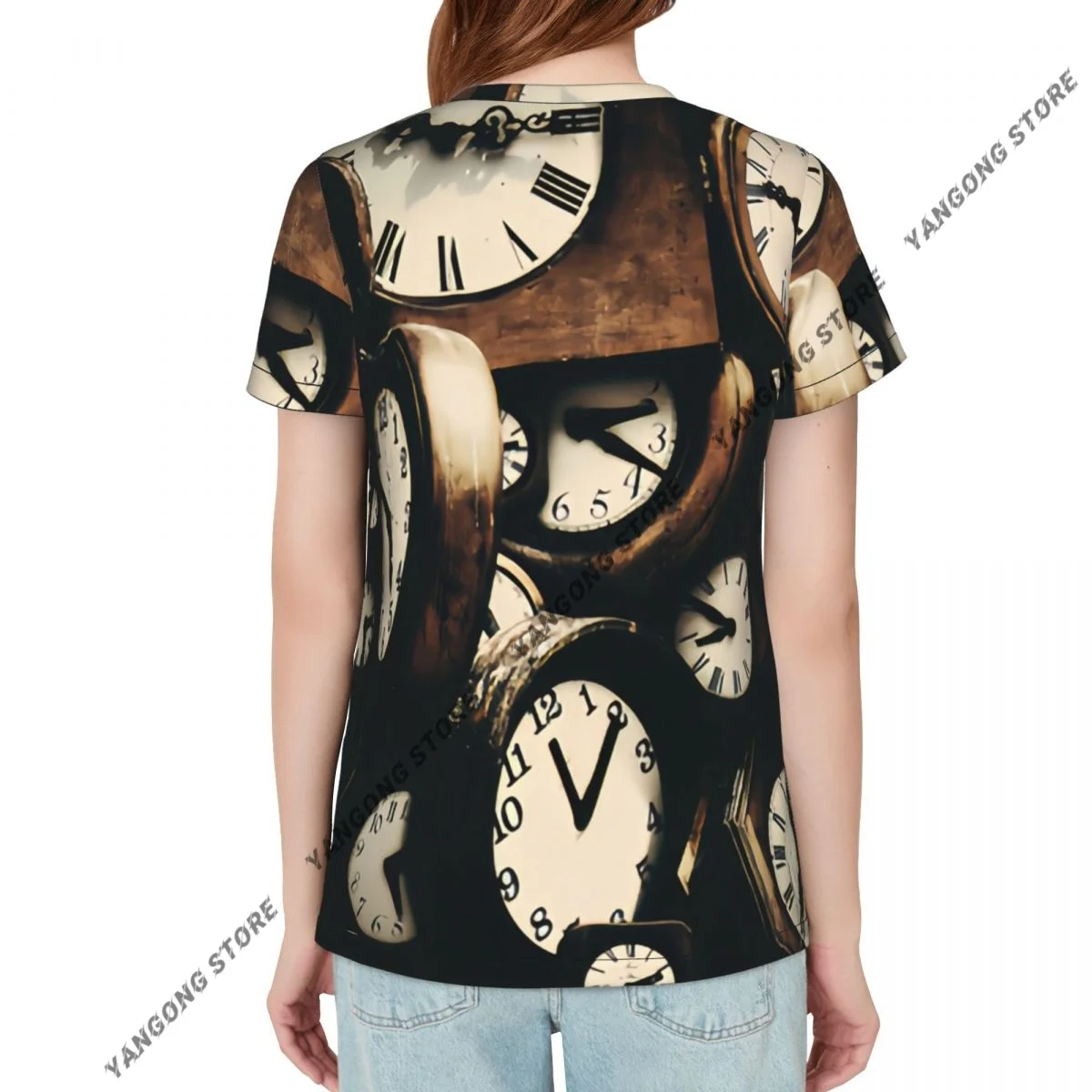 Women's T-shirt ladies casual Vintage Clocks female T-shirt short-sleeved T-shirt summer thin tops
