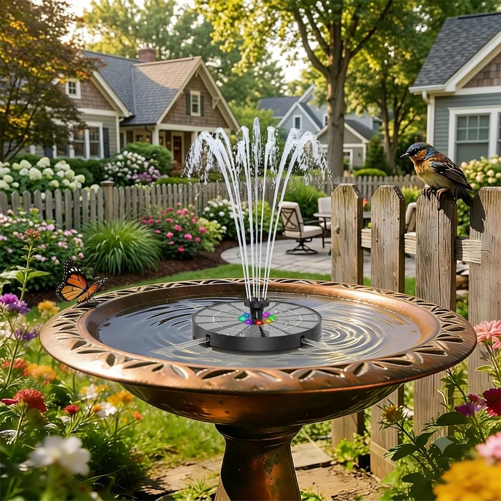 3.5W Solar-Powered Water Fountain with Colorful  LED Lights and 6 Nozzles, DIY Garden Landscape, Solar Bird Bath Fountain view 2