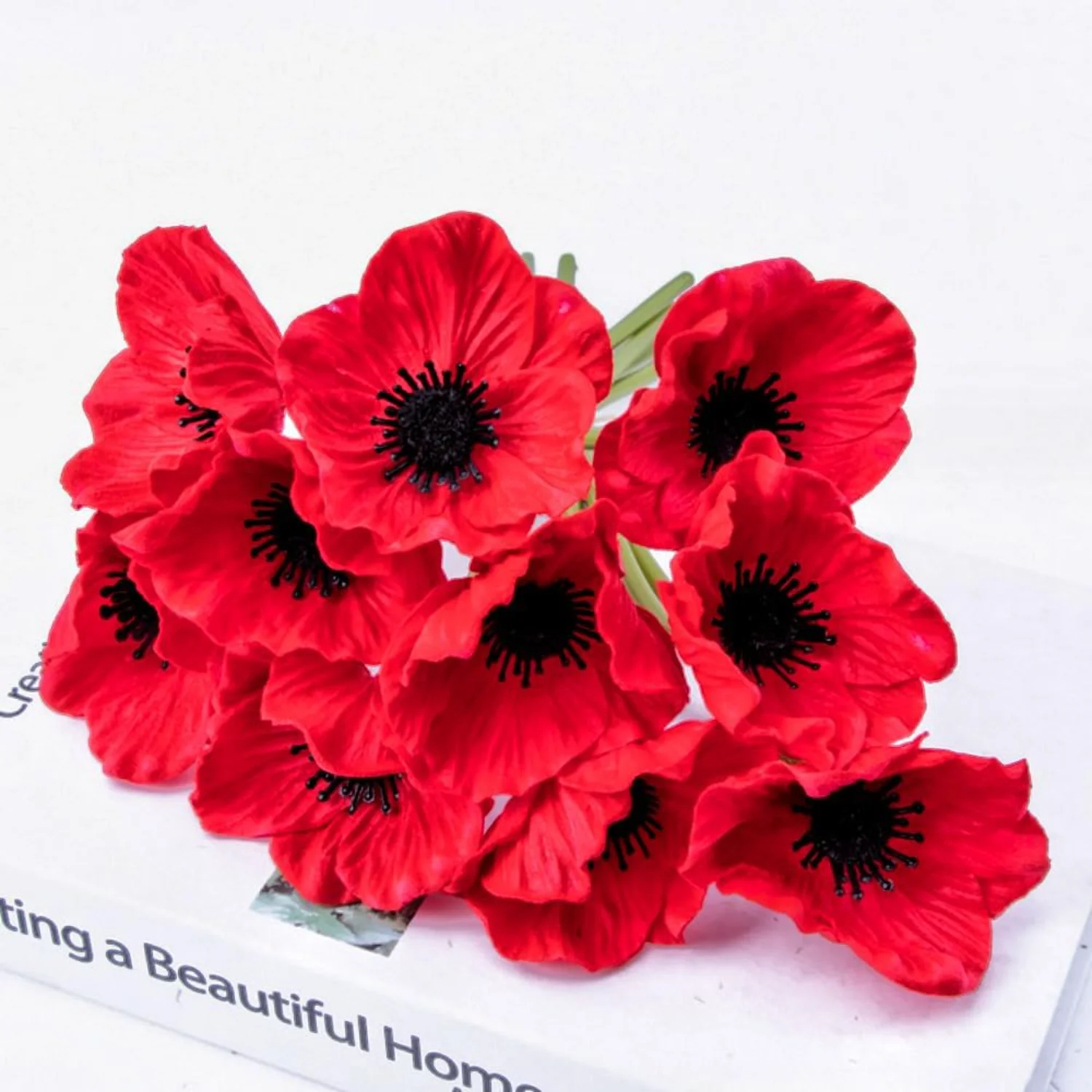 

10 PcsBouquets Artificial Flowers Poppy Flowers，12" Realistic Latex Poppy PU Fake Wild Flowers，for Wedding Party Decor, Flo