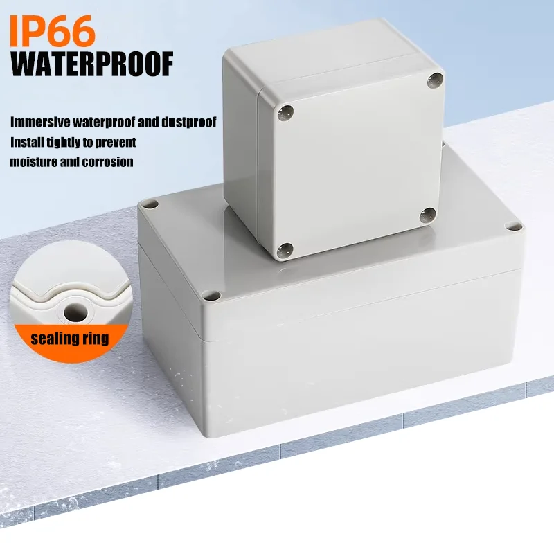 F-Type Waterproof Junction Box ABS Plastic Housing Grey/Clear Cover IIP67 Outdoor Electronic Power Button Safe Monitor