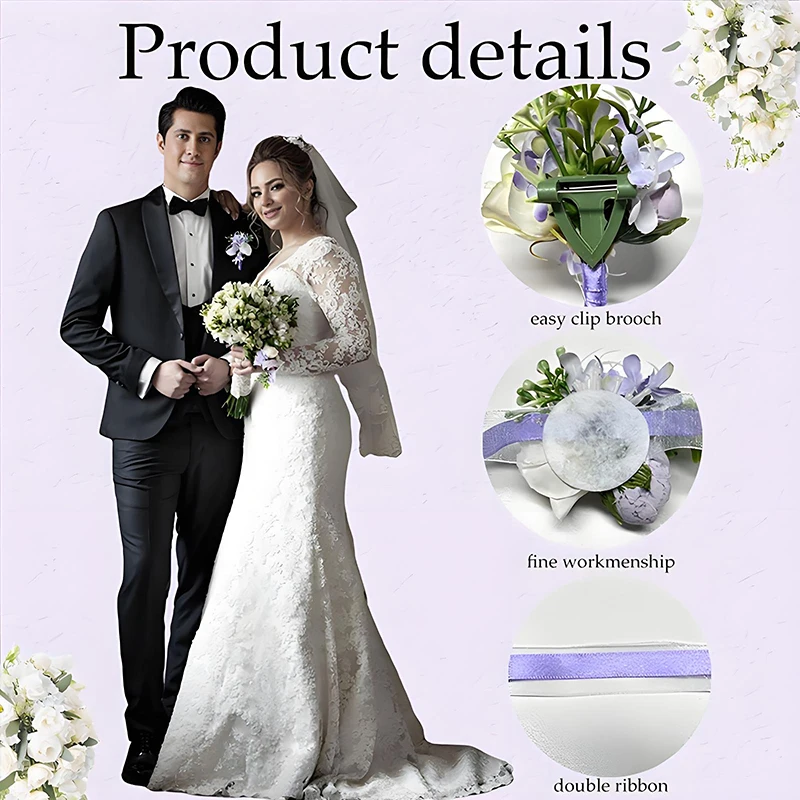 結婚式の手首用の紫色のコサージュ,花のアクセサリー