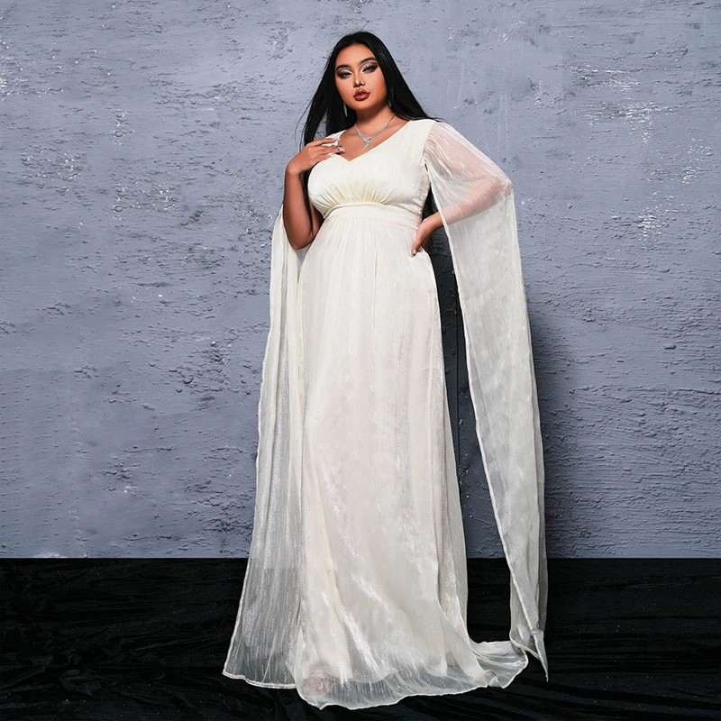 Robe de cocktail taille haute à col en V pour femmes, robes maxi longues élégantes, blanc, occasion formelle de mariage, robe de Rh, soirée, 4XL, 2024