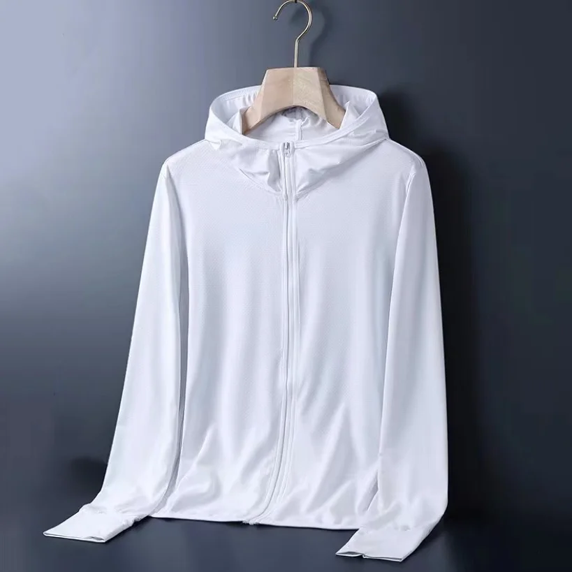Hommes été mince glace soie Qui sec sport décontracté Protection solaire vêtements à capuche fermeture éclair ouvert Cardigan coréen tendance moi oeillets