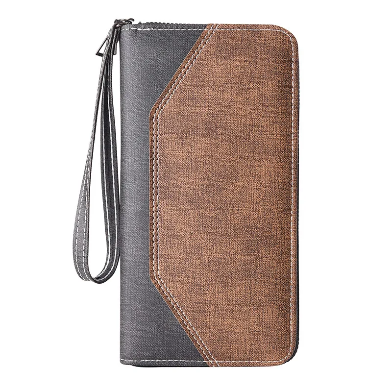 محافظ رجالية من جلد البولي يوريثان، سعة كبيرة، محفظة طويلة، رخصة القيادة، محفظة هاتف للأعمال، حقائب يد للرجال، محافظ للعملات المعدنية بسحاب