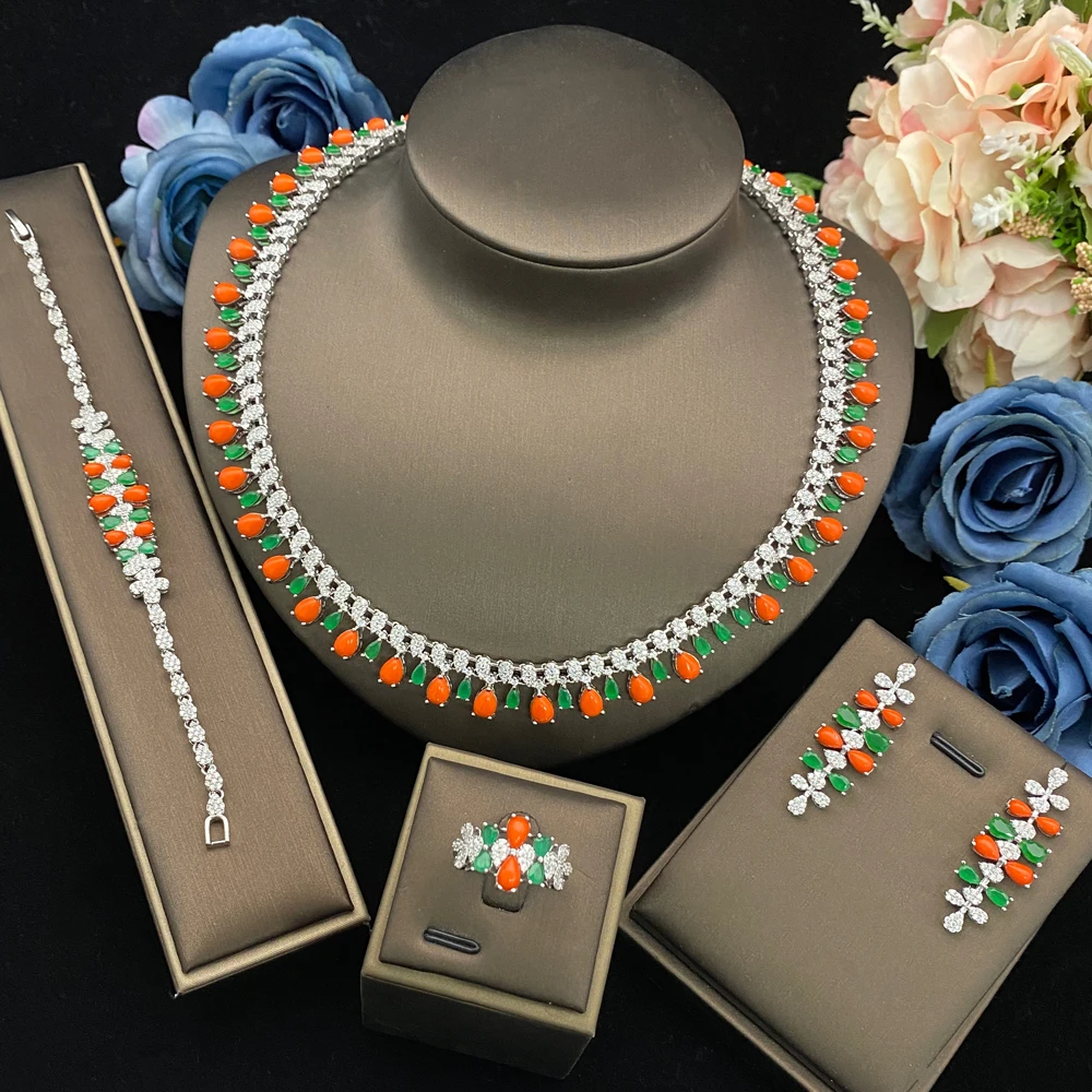

Flora Elegant Zircon Copper Plated Set - Necklace Earring Ring Gift Set for Women Xmas Valentine's Day Festival Anniversary Gift