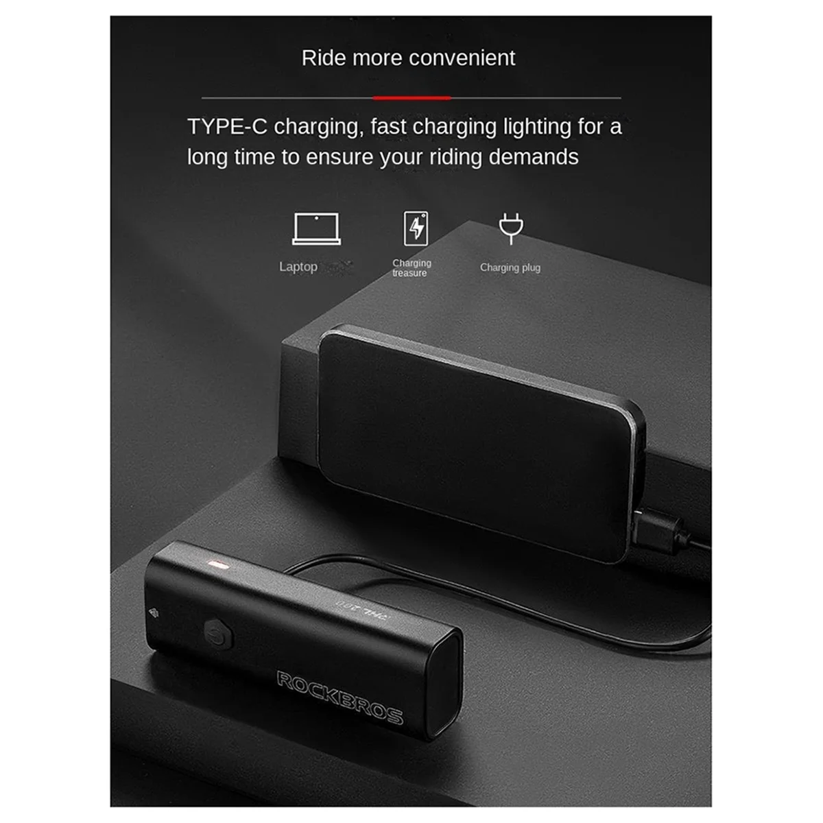 FTXQ ROCKBROS Fahrrad Licht Aluminium Legierung Typ-C Lade Smart Fahrrad Front Licht Suspension Version LED Licht RHL400