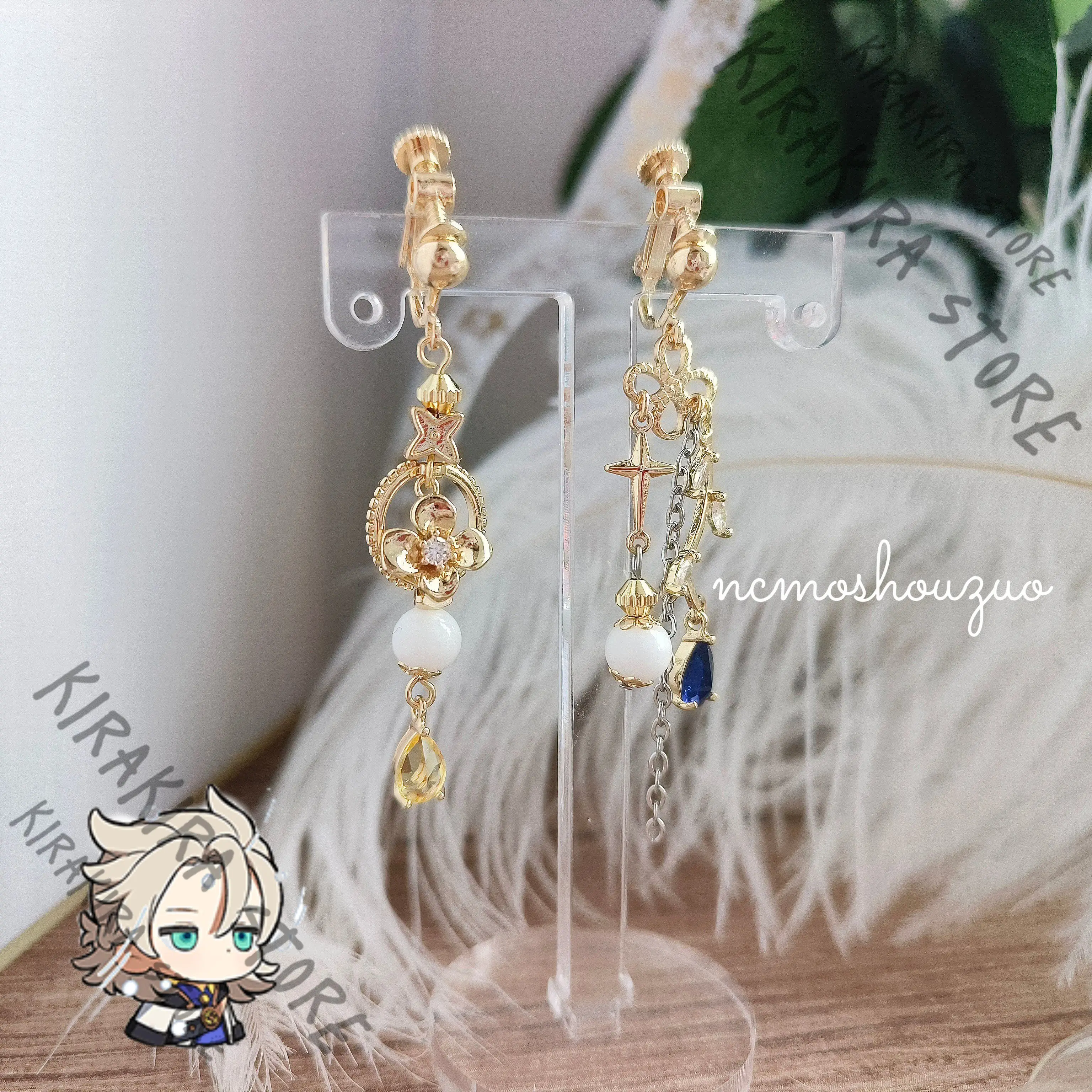 

Genshin Impact Albedo Eardrop Ear Clip Accessory Handcraft Cosplay Costumes Impression Derivation Earrings Birthday Gift