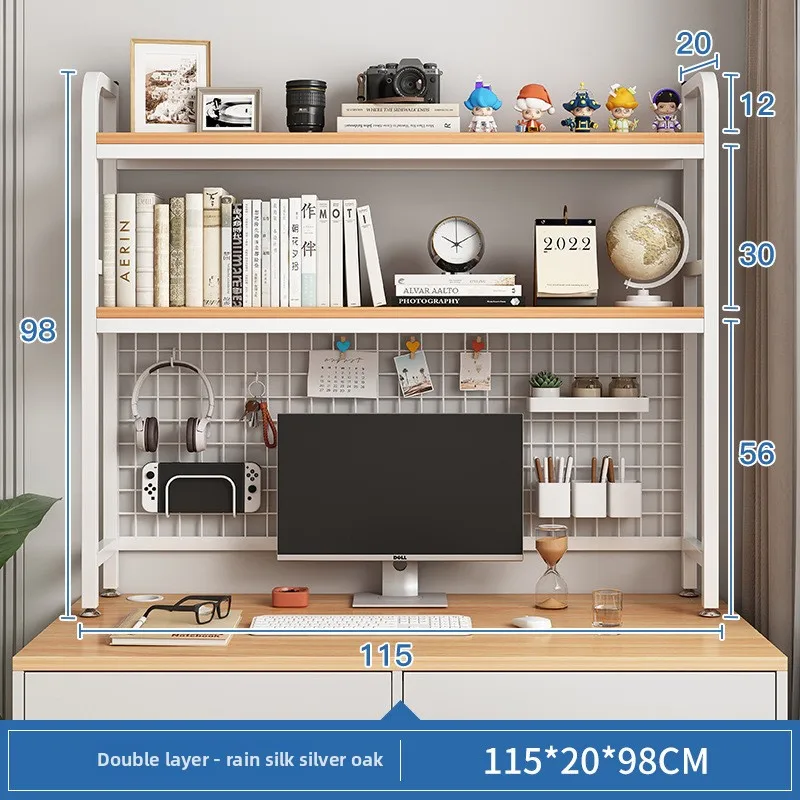 

Desktop with Grid Bookshelf Storage Rack Student Dormitory Computer Desk Hole Board Multi-layer Wrought Iron Desktop Shelf