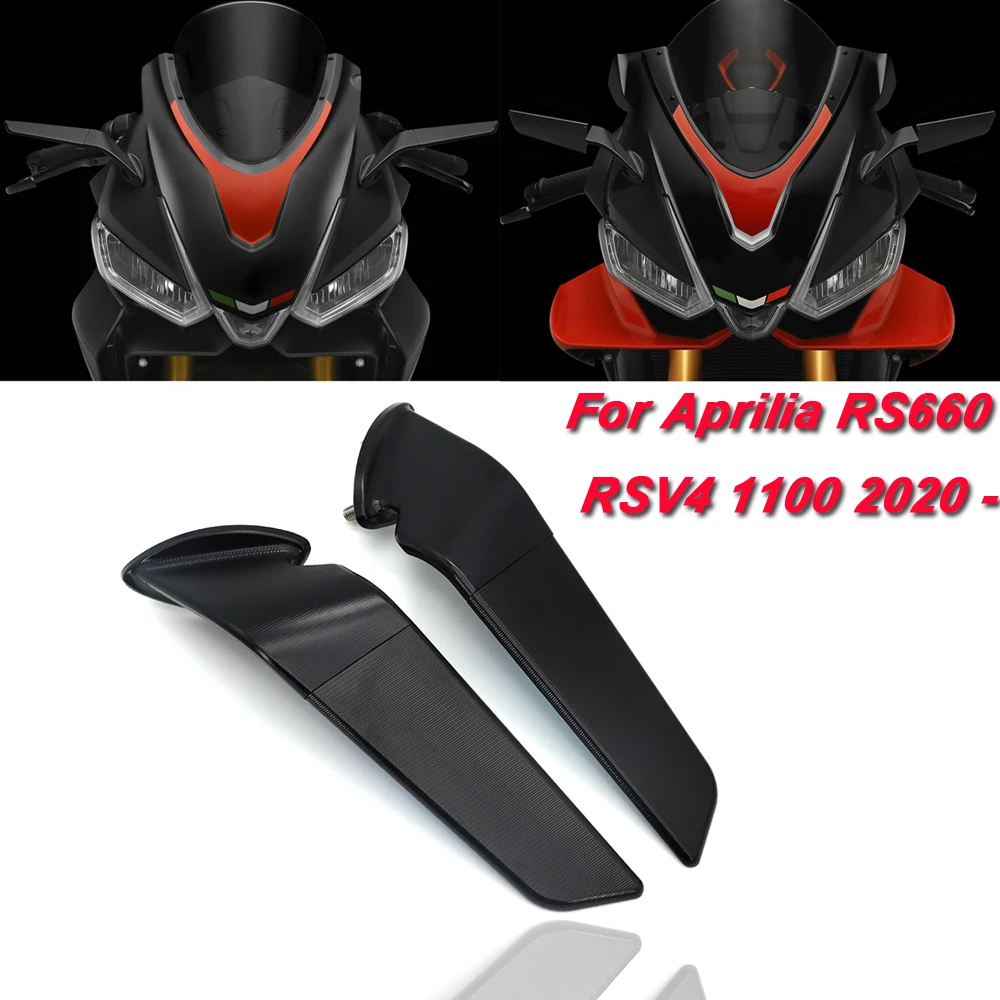 1 Pair Adjustable Motorcycle Front Left Right Wind Swivel Wing Fin Side Rearview Mirror Fit for Aprilia RS660 RSV4 Black