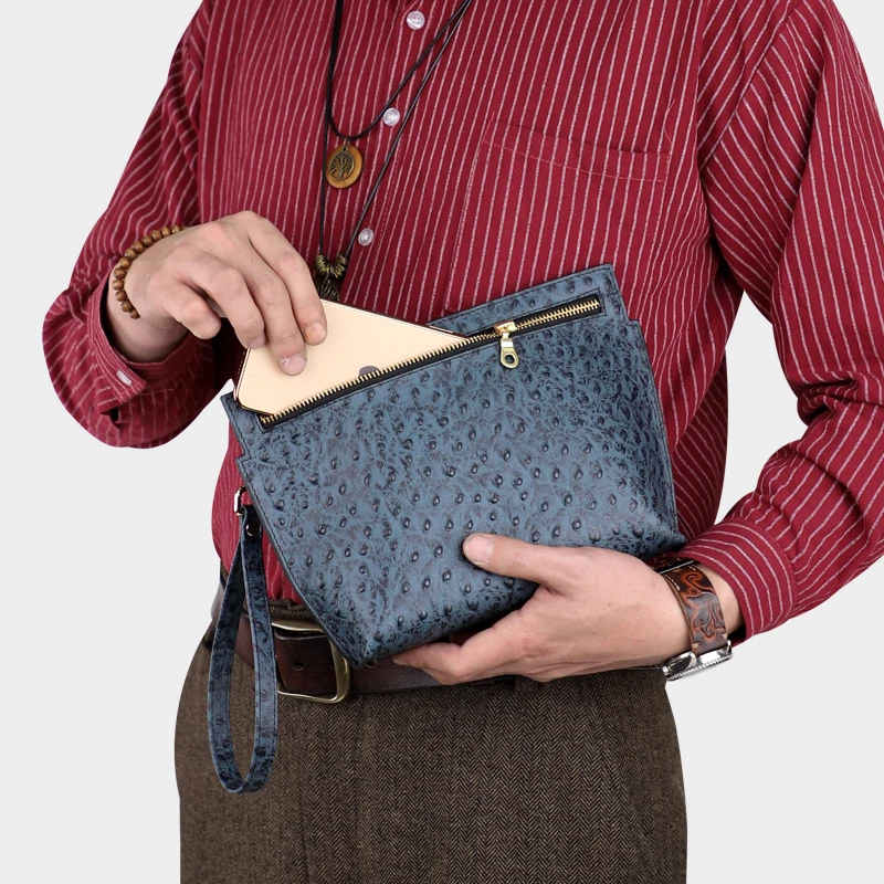 

Handmade Genuine Leather Men's Clutch Wallet Retro Cowhide Envelop Bag Clutch Handbag Large Capacity Hand Bag For Male