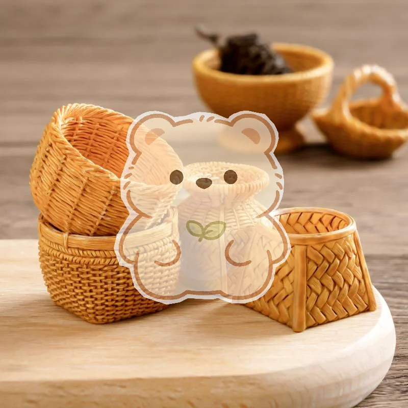 Dollhouse Mini Rattan Basket Realistic Simulation Miniature Bread Fruit Holder Model for Kitchen Scene Pretend Play Props