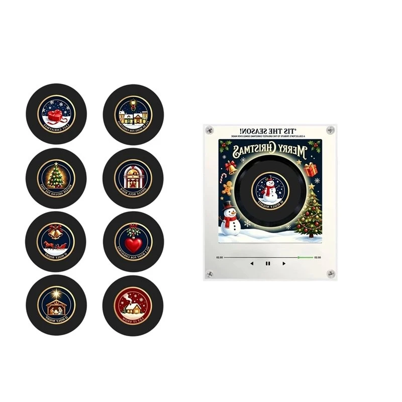 PZHI-Xmas Music Fridge Magnet Touch-Play Vinyl Record Player Night Light Built-In LED Christmas Decoration