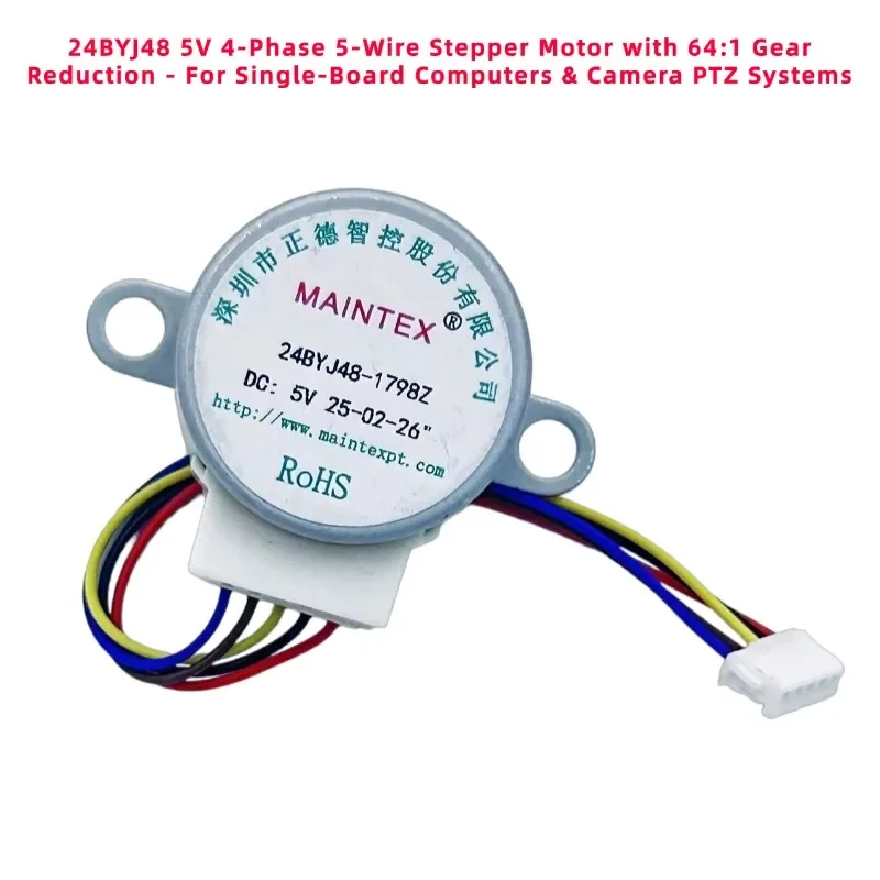 5PCS 24BYJ48 5V 4-Phase 5-Wire Stepper Motor with 64:1 Gear Reduction - For Single-Board Computers & Camera PTZ Systems