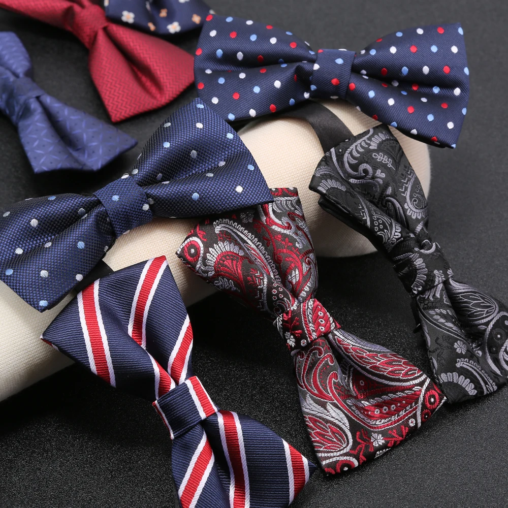 Adjustable Pre-tied Bow Tie For Men Purple Black Yellow Dots Stried Double Fold Bow Ties Waterproof Wedding Business Bowtie