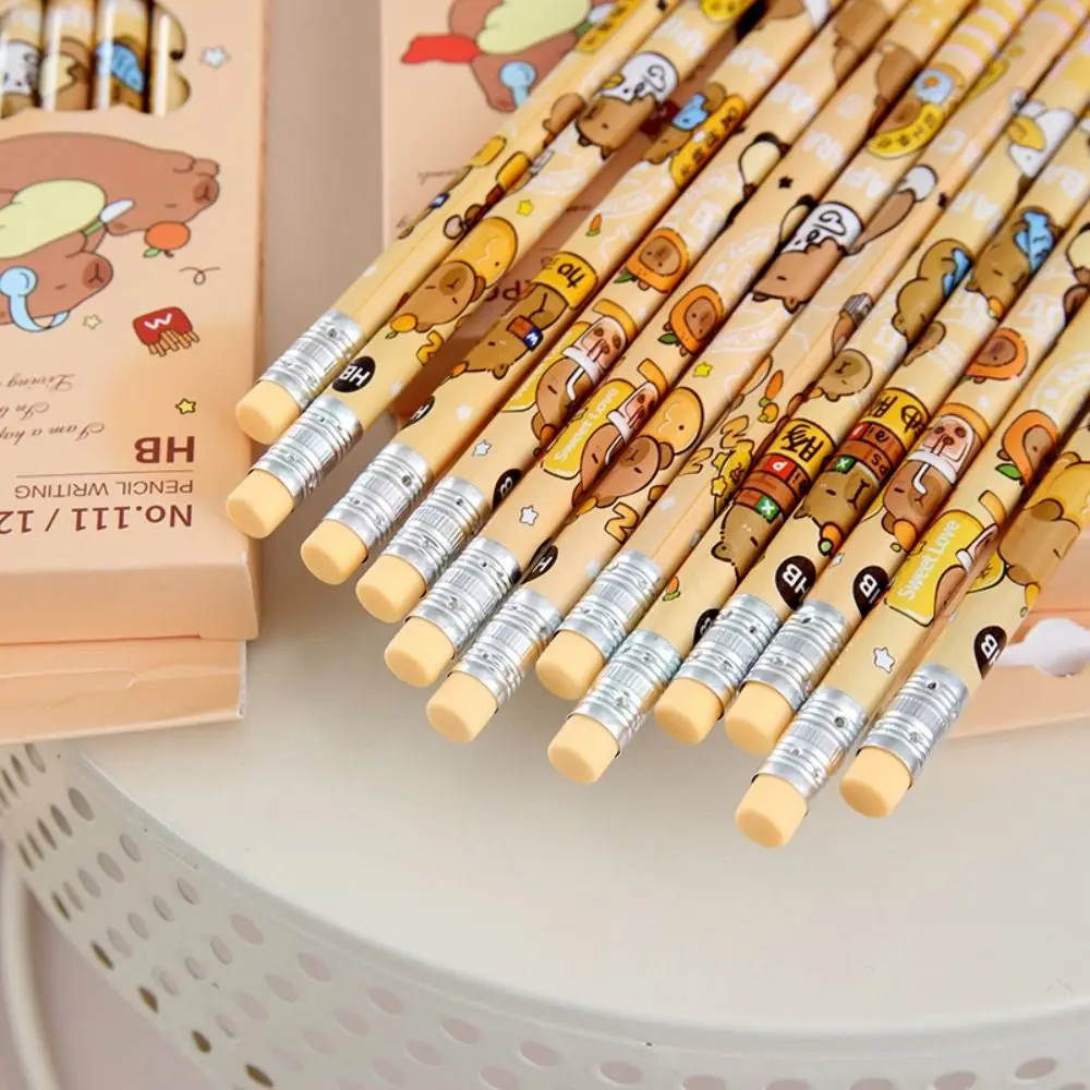 

30 шт./компл. новые карандаши Capybara HB, деревянные с ластиком, карандаш для рисования, карандаш для рисования мультфильмов, принадлежности для студентов
