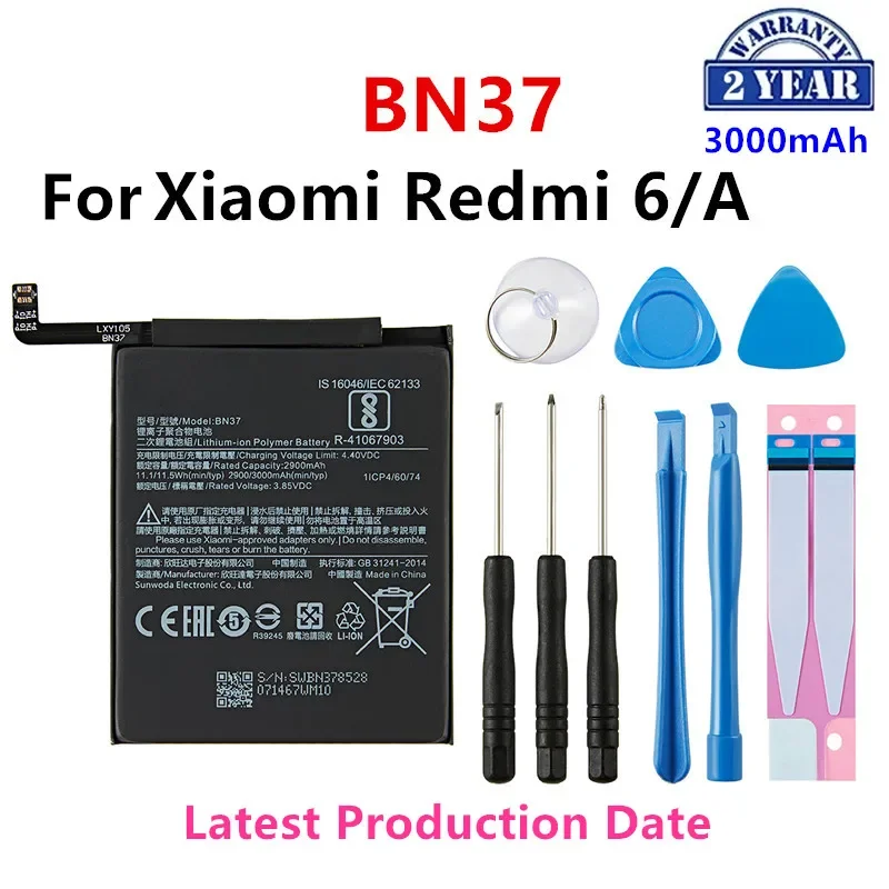 

100% Orginal BN37 3000mAh Battery For Xiaomi Redmi 6 Redmi6 Redmi 6A BN37 Phone Replacement Batteries +Tools