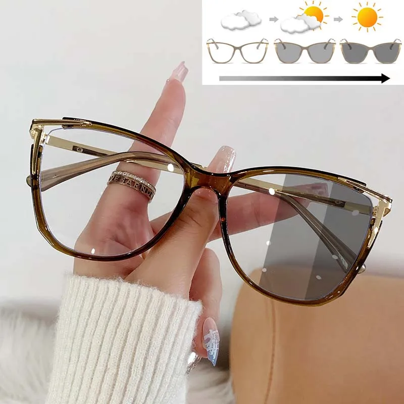 

Cat Eye Photochromic Eyewear for Women Metal Optical Spectacle Glasses Unisex Blue Light Blocking Eyeglasses Goggles