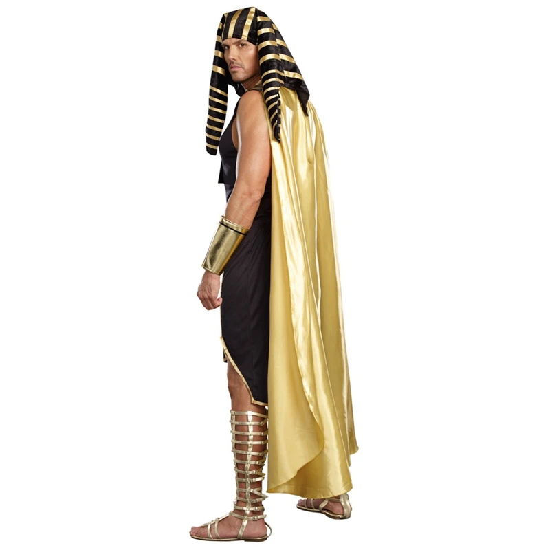 Men Egyptian Costume Set 7 Pcs Golden Trim Tank Tops Skirt Arm Sleeves Headwear Necklace Halloween Cosplay Outfits