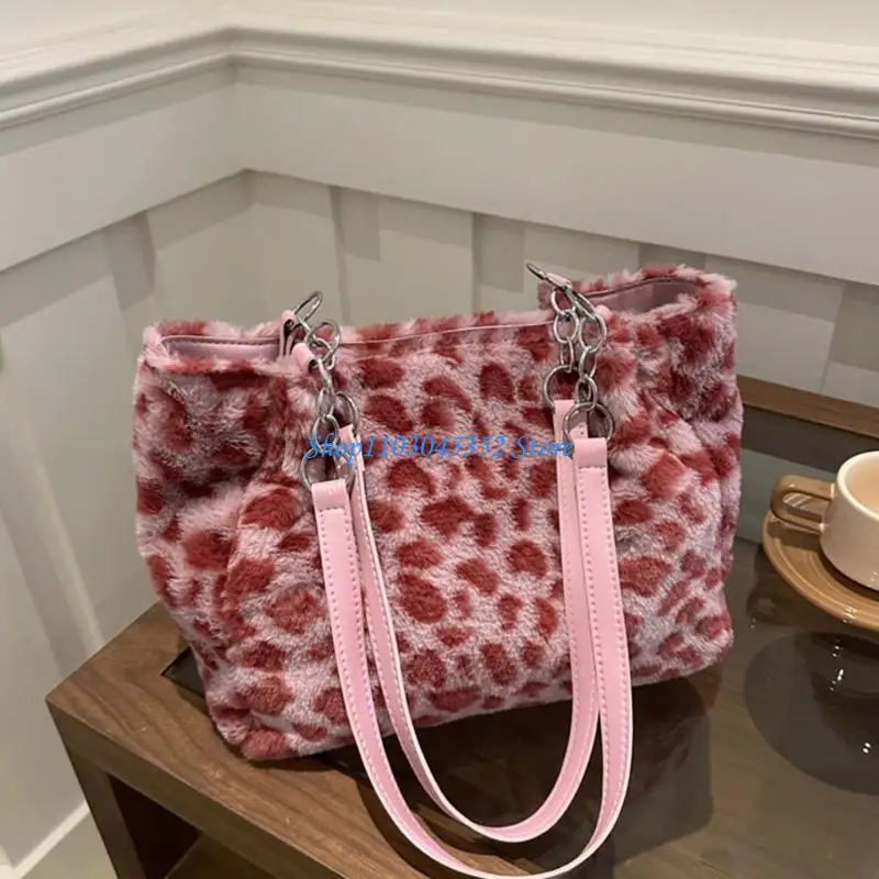 

A3PE Trendy Plush Leopard Shoulder Bag Spacious Handbag For Women And Professionals