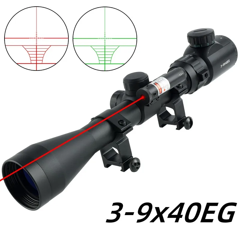 

3-9X40EG Red Green Adjustable Illuminated Riflescope Tactical Optic with Red-laser Aim Assist Scope Hunting Airsoft Sniper Sight