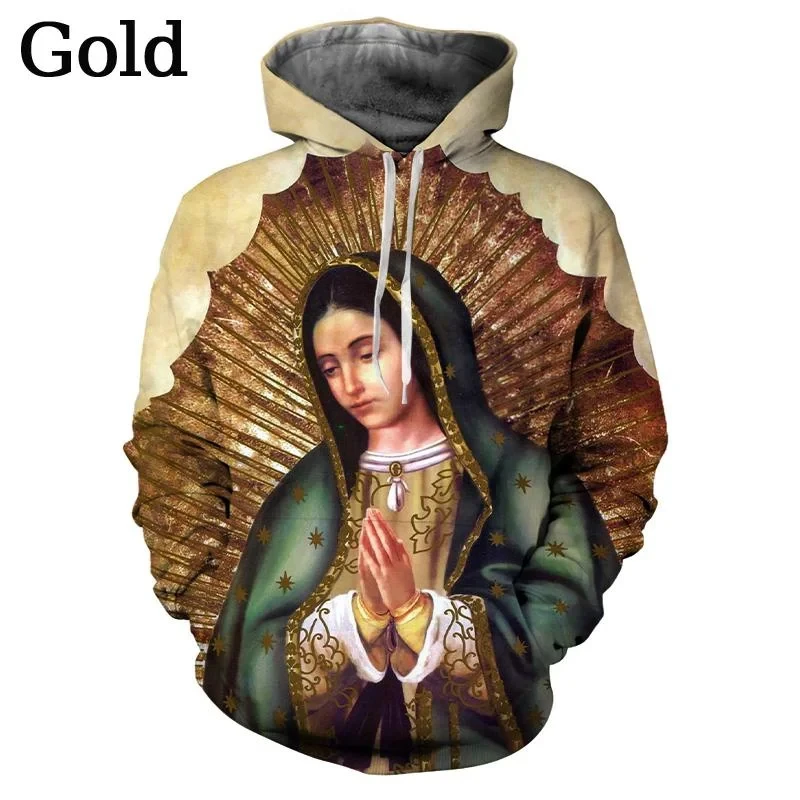 Personality Christian Hoodie Virgin Street Faith Unisex Hoodie Fashion Guadalupe Virgin Mary of Mexico 3D Print Sweatshirt