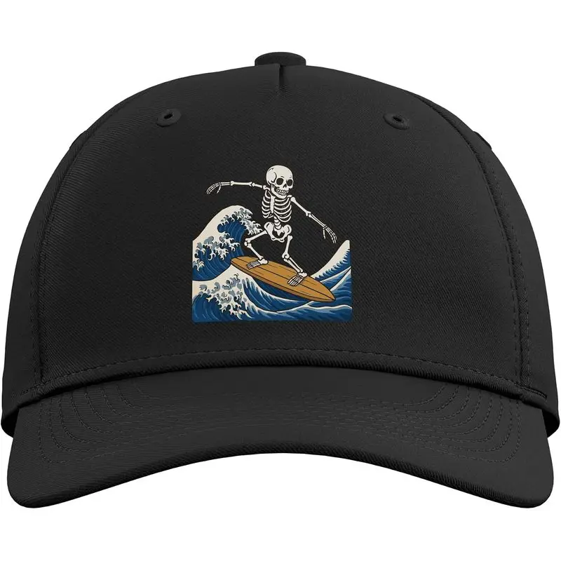 Skeleton Surfing Japanese Wave Adjustable Baseball Hat