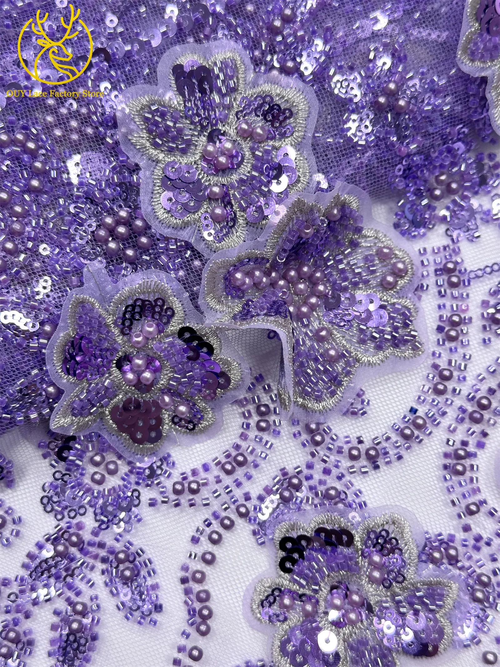 3D-Stickerei Blumen Französische Pailletten Perlenbesetzter Spitzenstoff aus Polyester 2026 Hochwertiger Afrikanischer Spitzenstoff für Hochzeitsfeiern Tüll 5 – Detail 22