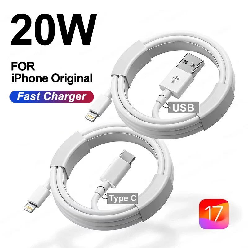 20W PD Original Fast Charging USB Cable for iPhone 14 8 7 Plus 13 12 11 Pro XS Max XR X USB C Rapid Charger Cable 1m 1.5m 2m 3m