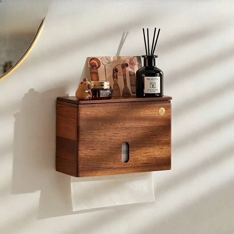 Solid wood wall-mounted pumping carton, non-punching bathroom tissue box